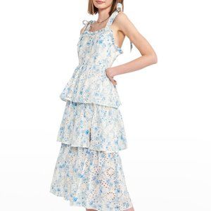 En Saison Claire Tiered Embroidered Eyelet Midi Dress - size L